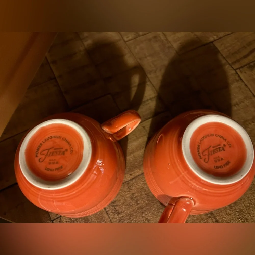 Fiesta Ware by‎ Homer Laughlin Persimmon Set of 2 Tea Coffee Cups 8 oz. Pottery